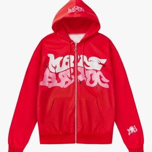 New  Vibrant Red Graphic Zip-Up Hoodie for man or woman unisex size